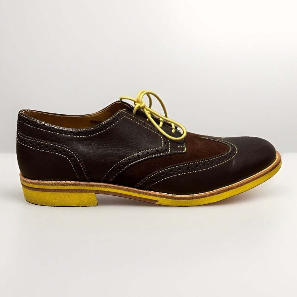 Bold By Soxy Yellow Leather Suede Wingtip Dress Shoes Men's 12 Oxfords